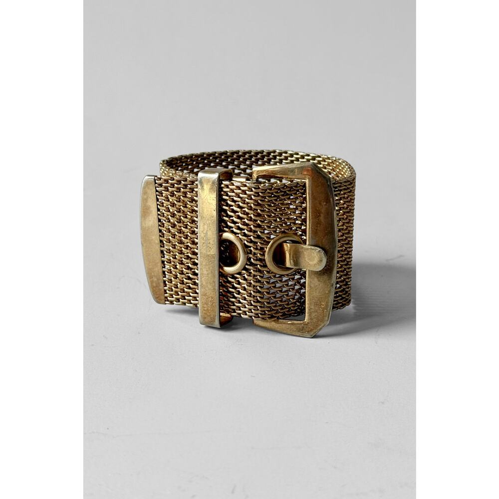 VTG Mesh Metal Buckle Bracelet Gold-Tone 70s Woven Wide Band Adjustable Small